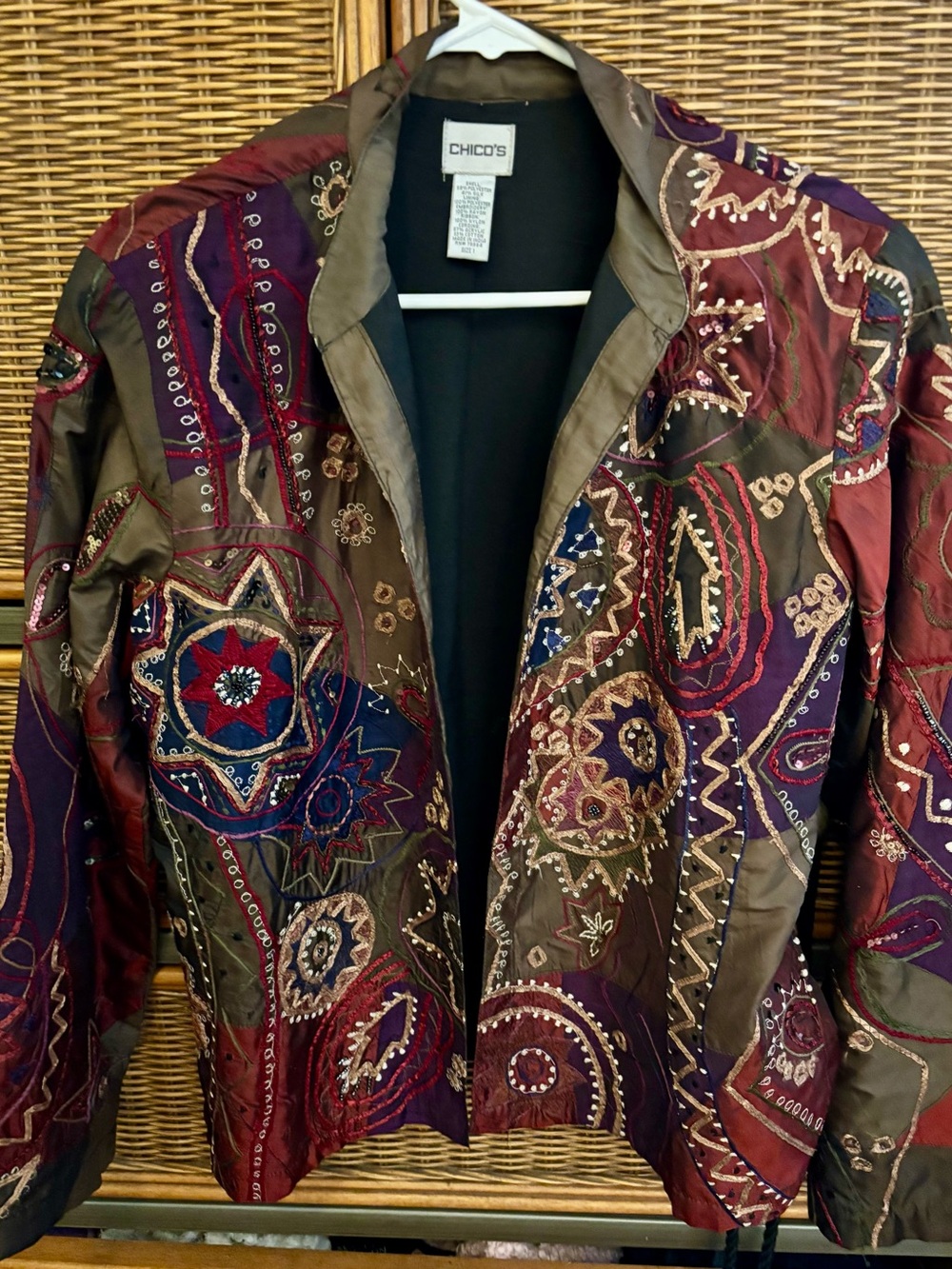 Chico's Multicolor Embroidered Brown, Red & Purple Jacket